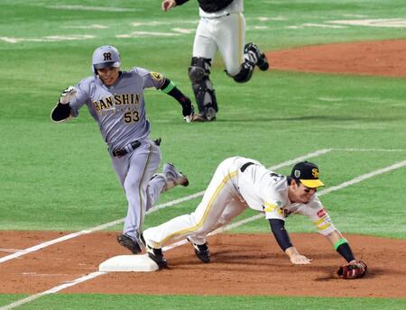 【写真】島田　第１打席では意表突くセーフティーバント　間一髪アウトも相手揺さぶった