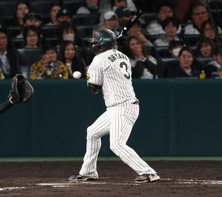 　８回、死球を受ける大山（撮影・金田祐二）