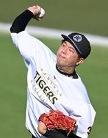 　キャッチボールする才木（撮影・飯室逸平）