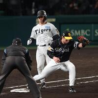 　８回、遊ゴロに倒れる坂本（撮影・金田祐二）