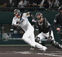 　２回、左前打を放つ大山（撮影・飯室逸平）