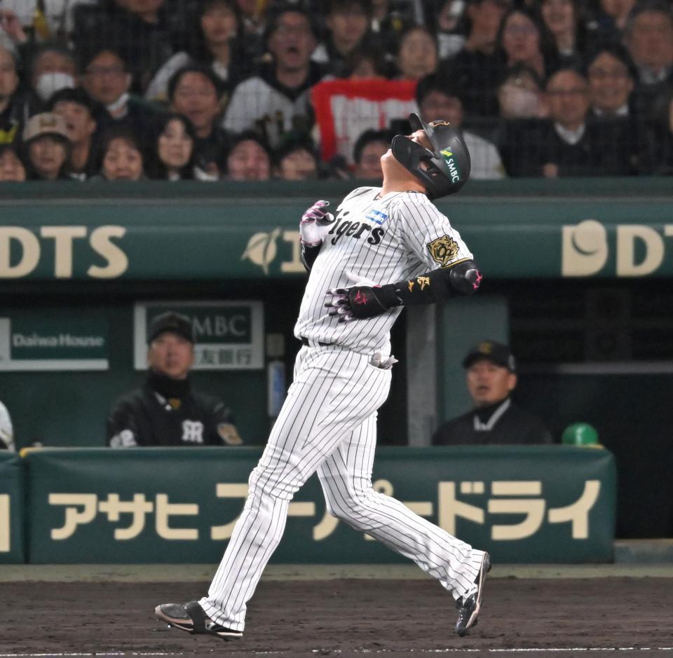 　６回、遊直に倒れる大山（撮影・飯室逸平）