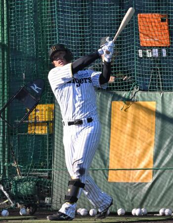 　打撃練習する原口（撮影・飯室逸平）