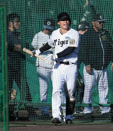 　フリー打撃を行う原口（撮影・金田祐二）