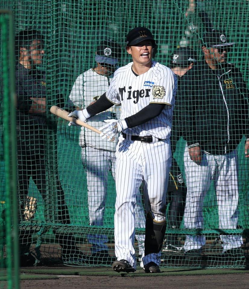 　フリー打撃を行う原口（撮影・金田祐二）