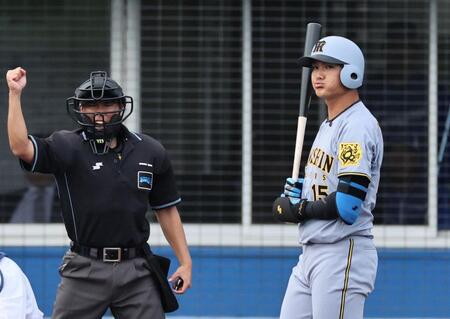 　９回、見逃し三振に倒れる西純（撮影・田中太一）