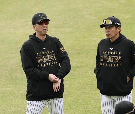 　練習を見る藤川監督（撮影・田中太一）