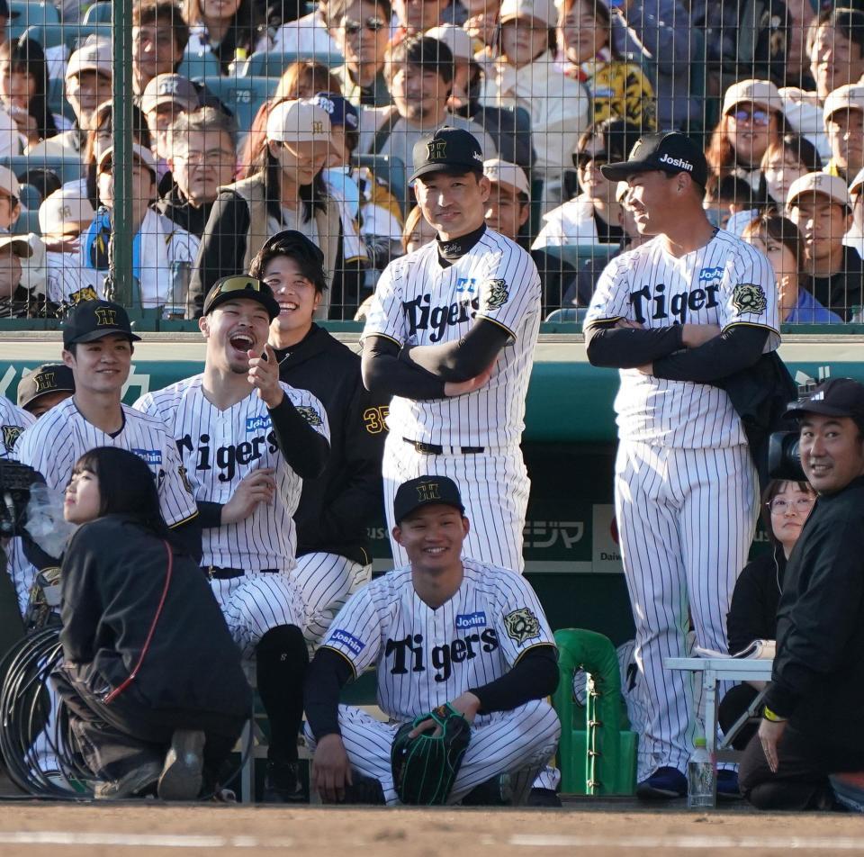 　ファン感謝デーを楽しむ森下（中央下）ら（撮影・西田忠信）