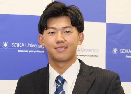 阪神ドラフト１位の立石が母校の高川学園に凱旋　合同記者会見で決意新た「クリーンアップの方々は分厚さというか力強さはすごいものがある」と目標に挙げる