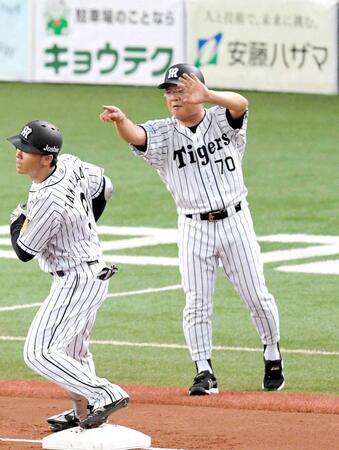 　三塁ベースコーチを務める＝１７年