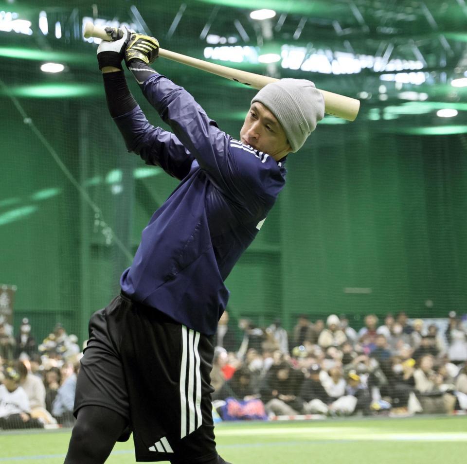 　打撃練習をする近本（撮影・田中太一）