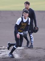 ノックを受ける早瀬（後方は神宮）＝撮影・坂部計介