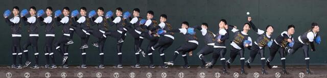 　早瀬の投球の連続写真