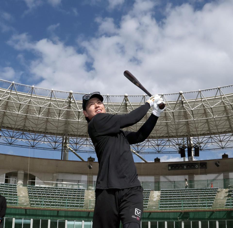 バットを振る梅野（撮影・田中太一）