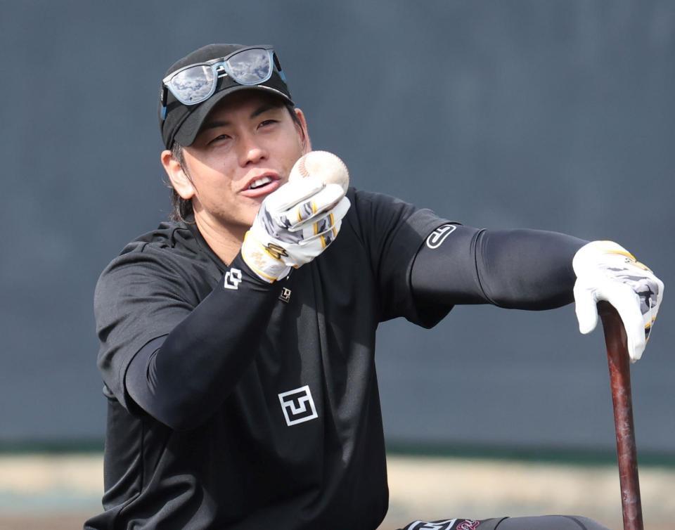 清水優の打撃練習でトスを上げる梅野（撮影・田中太一）