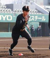 トレーニングする立石（撮影・西田忠信）