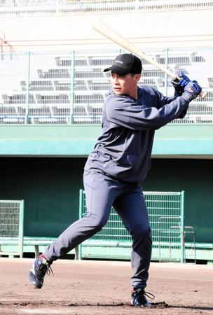 自主トレ最終日に打ち込む木浪