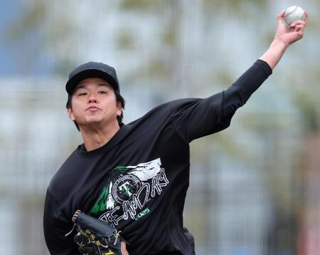 キャッチボールをして調整する高橋（撮影・立川洋一郎）