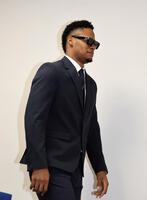 入団会見の席に向かうモレッタ（撮影・山口登）