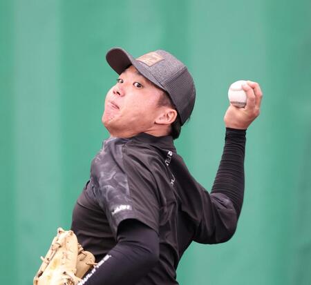 ブルペンで投げ込む阪神・村上頌樹＝宜野座（撮影・西田忠信）
