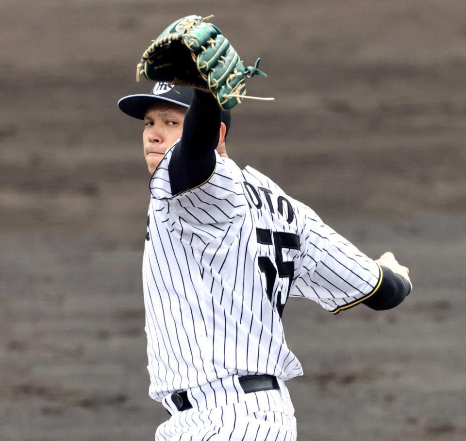 　シート打撃に登板し、力投する能登（撮影・田中太一）