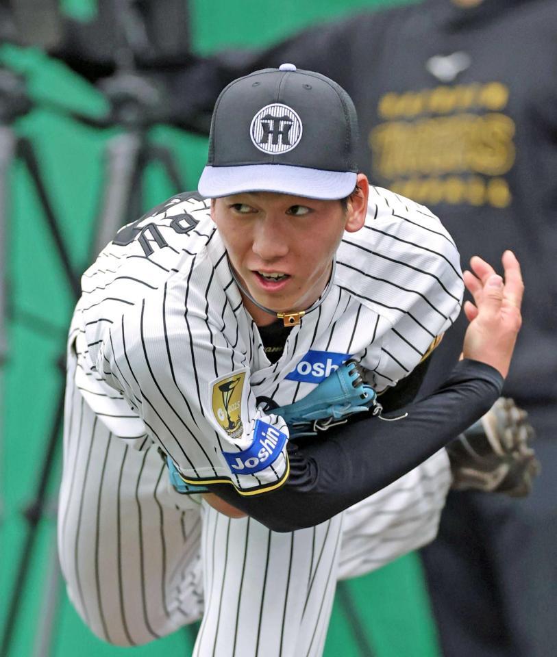 　ブルペンで投げ込む今朝丸