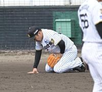 ３回、ベースカバーに走り、その場に座り込む石井