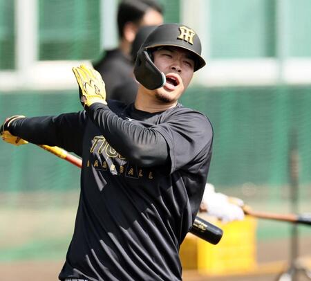 打撃練習をする佐藤輝（撮影・田中太一）