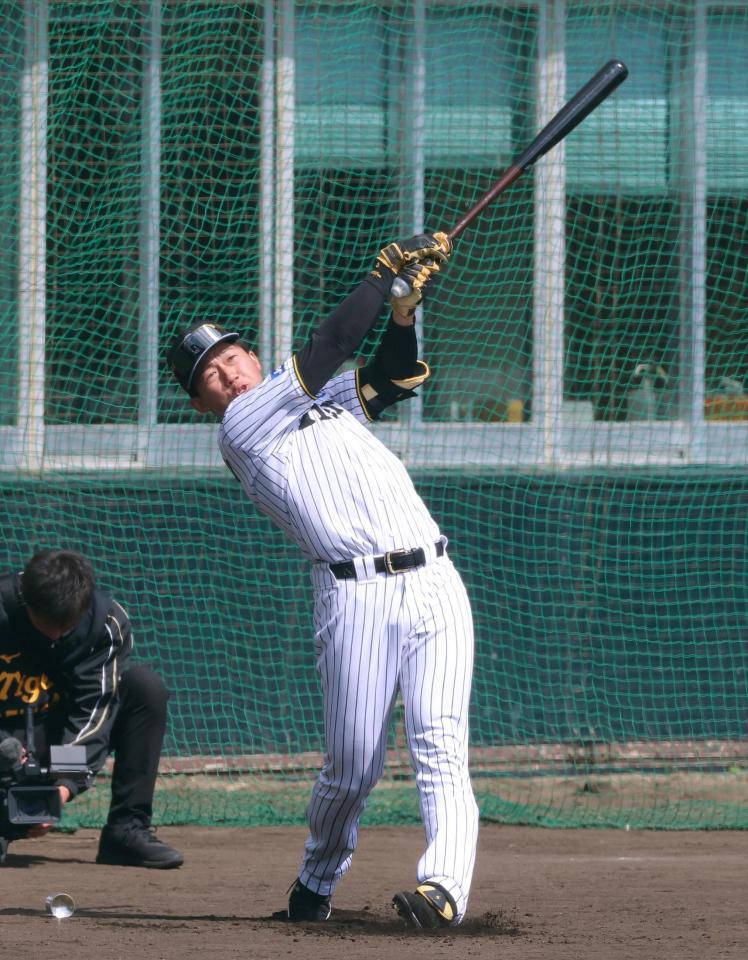 ロングティーをして打ち込む立石（撮影・立川洋一郎）