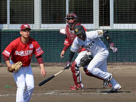 ４回、中前打を放つ大山（撮影・立川洋一郎）