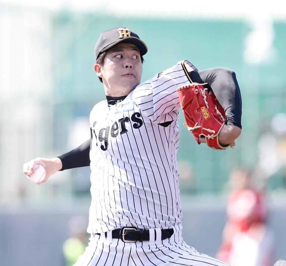 練習試合の楽天戦に先発する才木（撮影・西田忠信）
