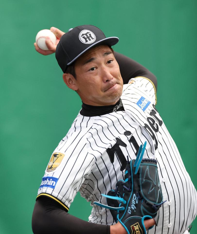 ブルペンで投げ込む岩崎（撮影・西田忠信）