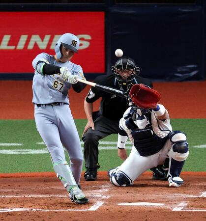 　２回、中犠飛を放つ高寺（撮影・山口登）