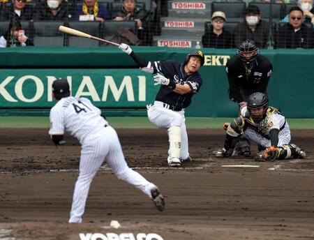 　柳田は空振り三振に倒れる（撮影・山口登）