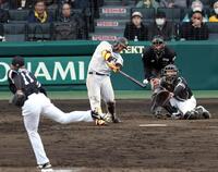 ８回、中前打を放つ嶋村（撮影・山口登）