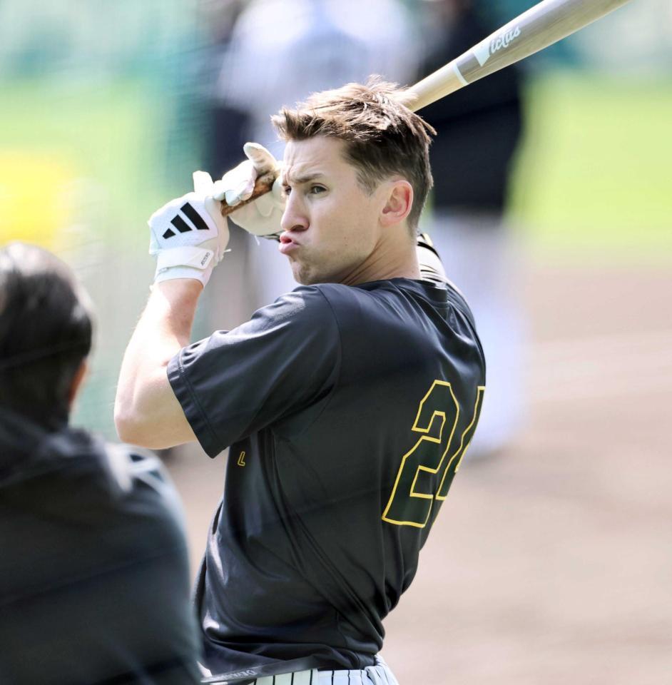 　気合の入った表情でバットを手にするディベイニー（撮影・田中太一）