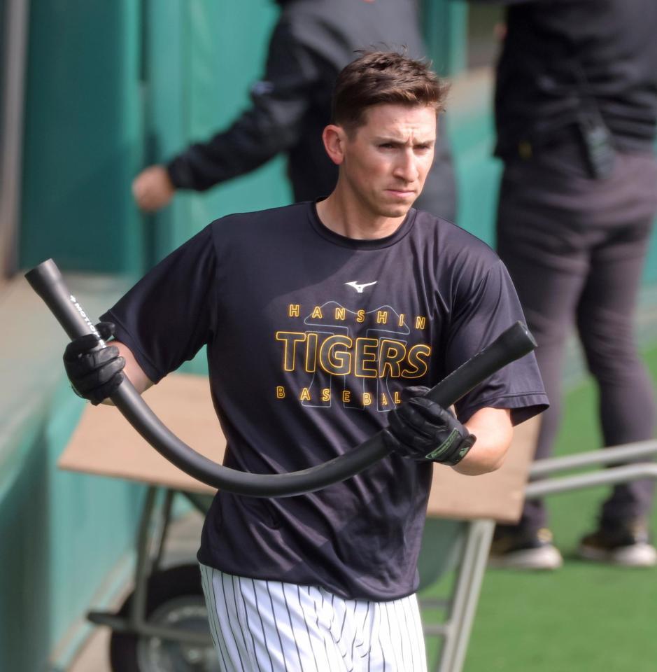 打撃練習前、トレーニングをするディベイニー（撮影・立川洋一郎）