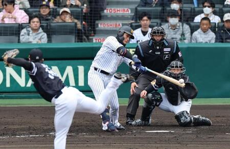 ２回、中前打を放つ木浪（投手　尾形、捕手　谷川原）＝撮影・山口登