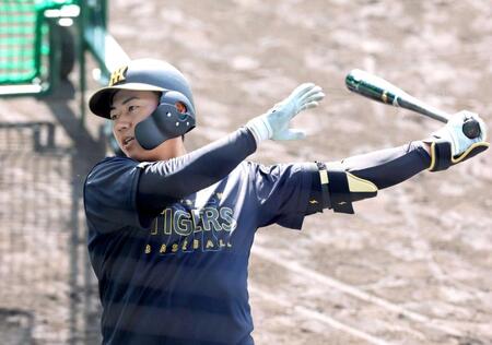 　ティー打撃をする立石（撮影・立川洋一郎）