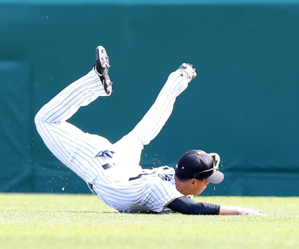 打球を好捕する岡城（撮影・西田忠信）