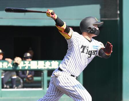 ４回、右前打を放つ嶋村（撮影・高部洋祐）