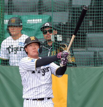 フリー打撃で打ち込む大山（撮影・立川洋一郎）