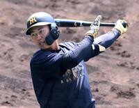 打撃練習する立石（撮影・立川洋一郎）