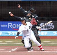 １回、西川のとき一走・藤原の二盗を阻止しようと送球する坂本（撮影・金田祐二）