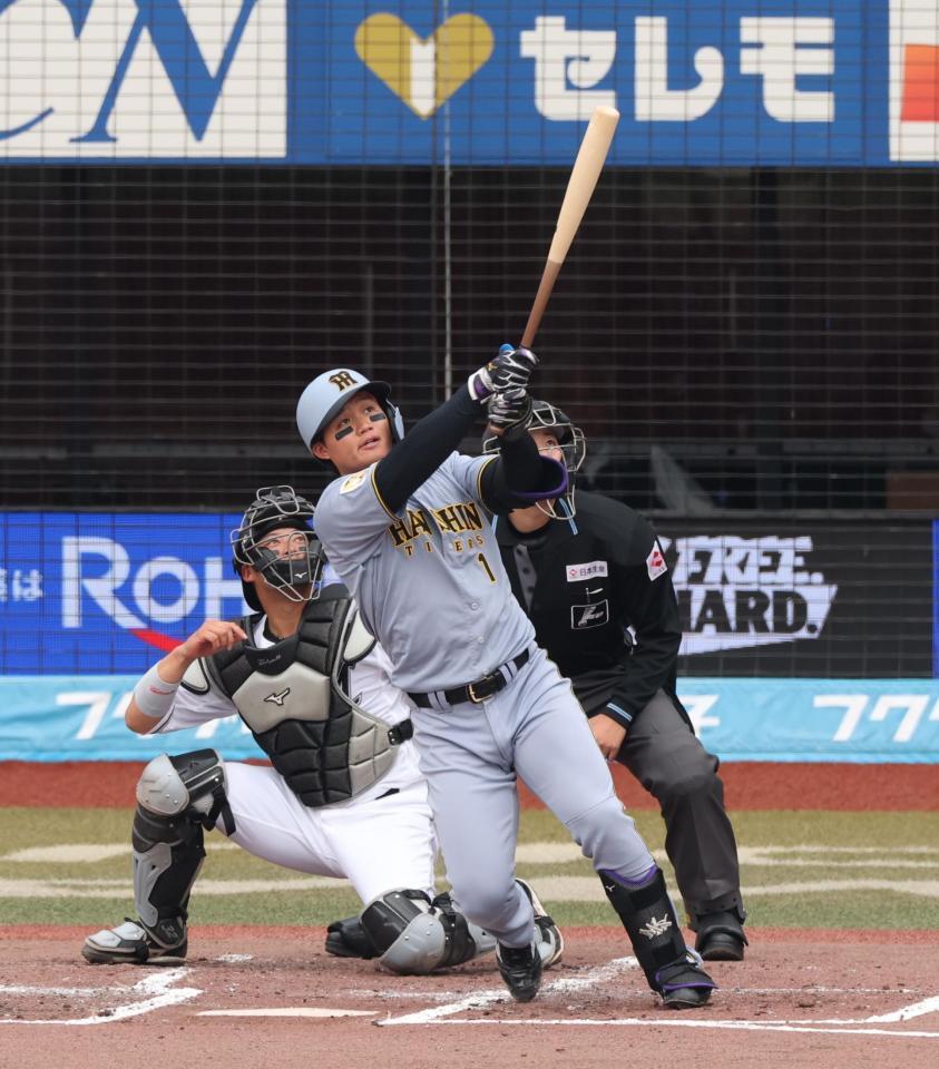 ３回、左越え２ランを放つ森下（撮影・金田祐二）