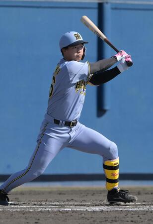 ６回、右前安打を放つ百崎（撮影・金居みつよし）