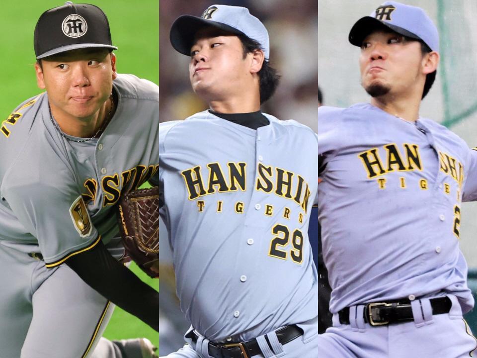 （左から）阪神・村上、高橋、伊藤将