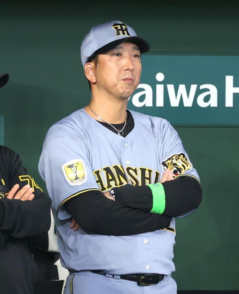 ８回、戦況を見る藤川監督（撮影・西岡正）