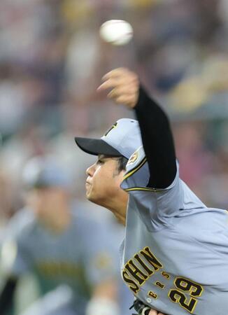 巨人打線を相手に力投する高橋（撮影・西岡正）