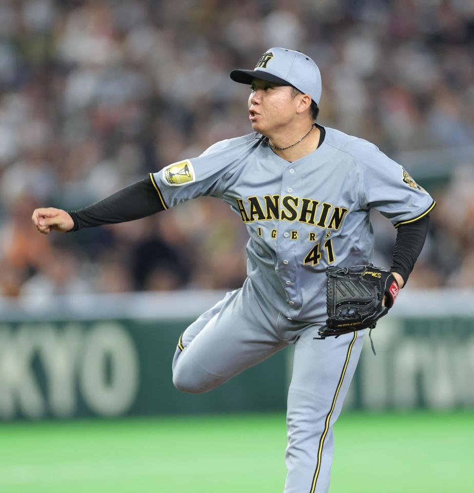 巨人打線を相手に力投する村上（撮影・西岡正）